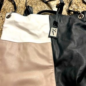Black white tan large purse